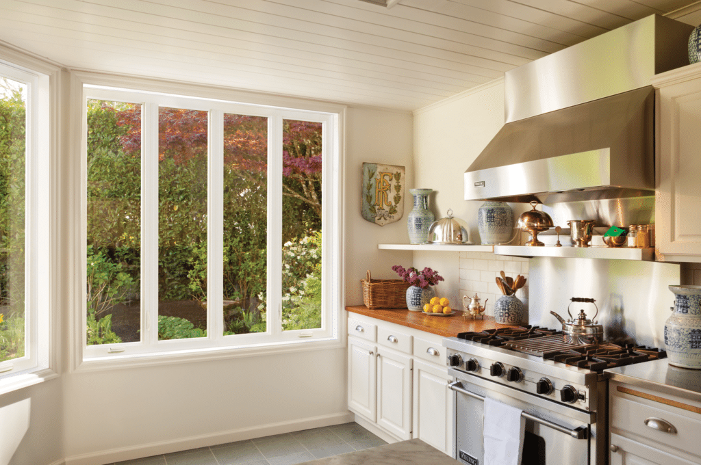 Residential windows in Spokane, WA in a kitchen.  This is a 4-lite casement window.